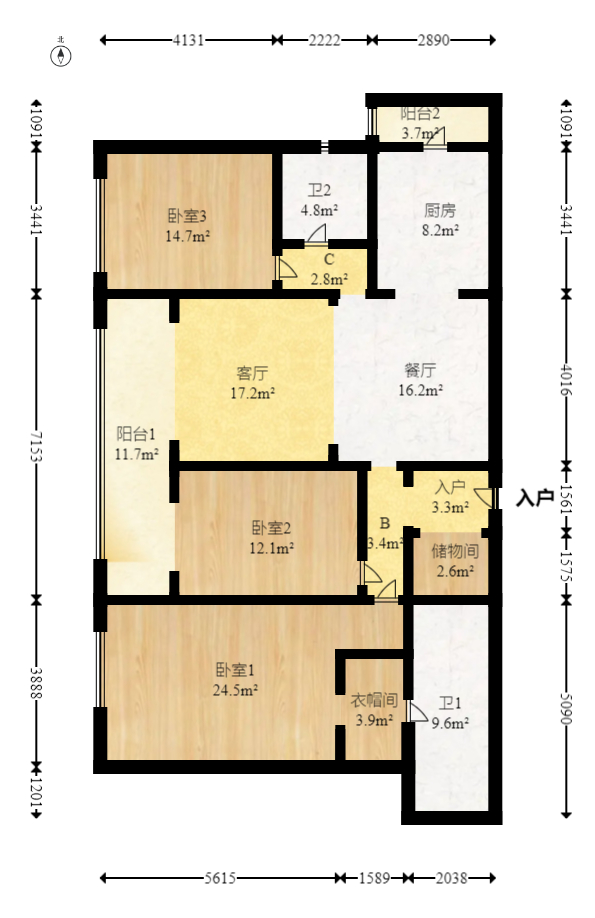 万科紫台  3室2厅1卫   338.00万室内图1