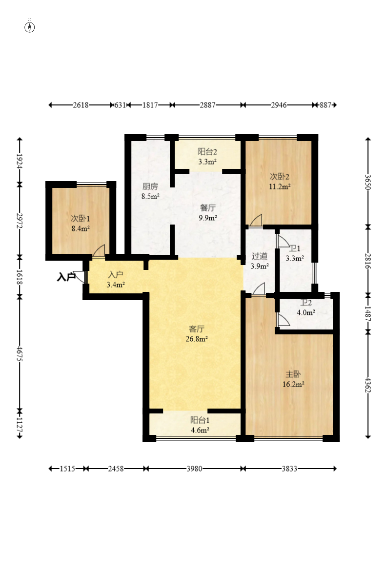 北辰三角洲B2E2区  3室2厅2卫    198.0万室内图1