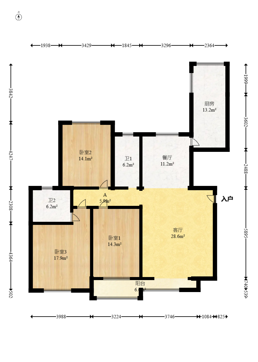 轻盐阳光CEO(轻盐雅苑)(轻奢时代)  3室2厅2卫   118.00万室内图1