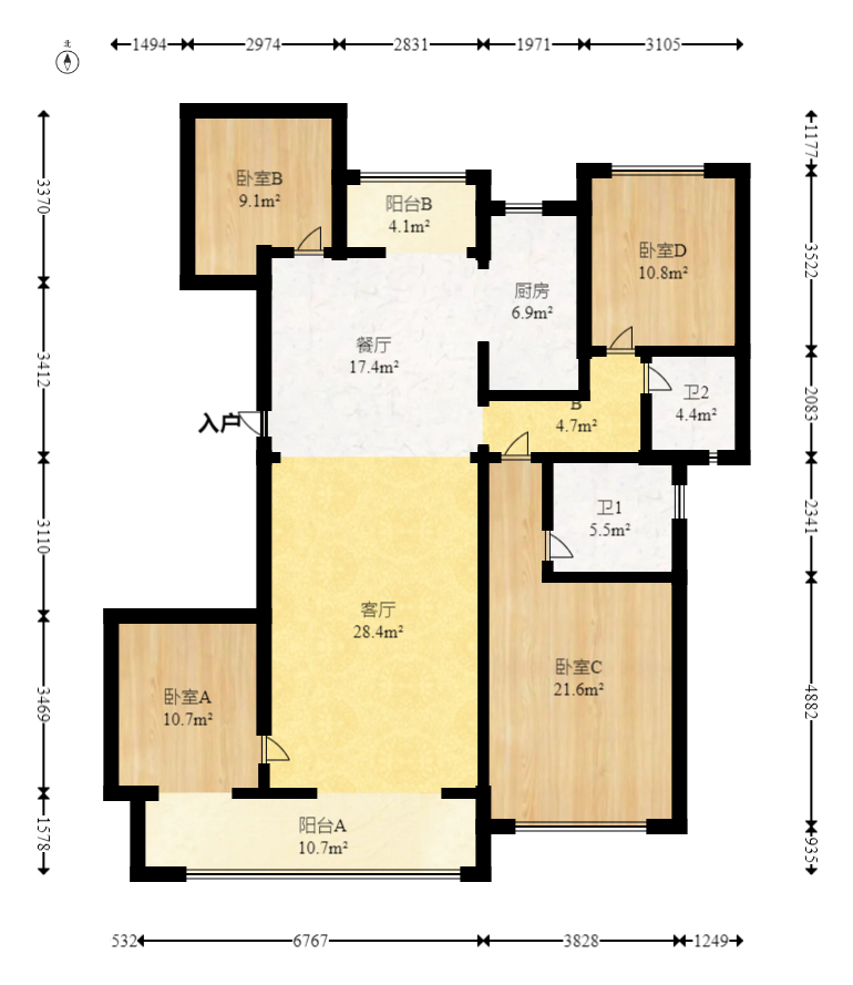 建发玖洲和玺  4室2厅2卫   200.00万室内图1