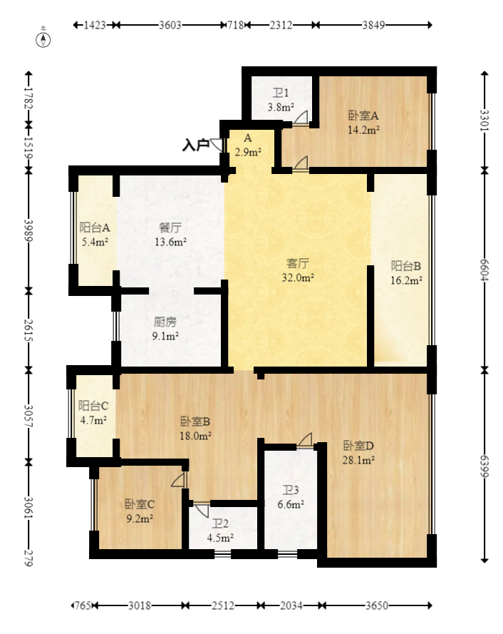 建发玖洲观澜  5室2厅2卫   270.00万室内图1