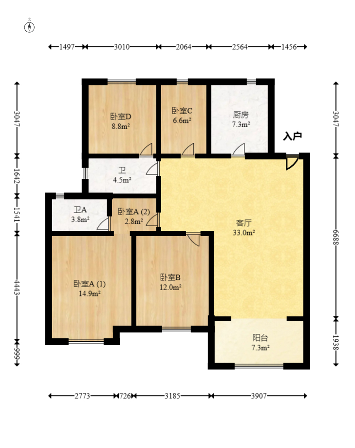 梅溪正荣府  4室2厅2卫    162.0万室内图1