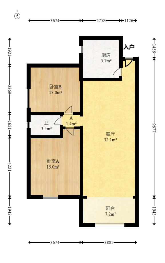 地华梅溪湖畔  2室2厅1卫   90.00万室内图1