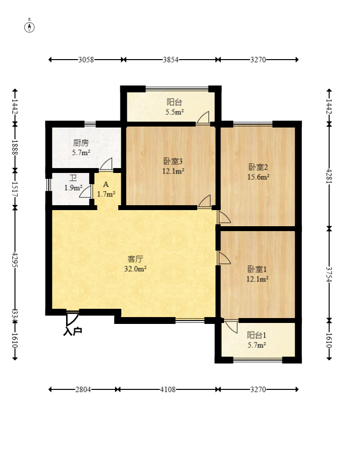 红花坡社区  3室2厅1卫   50.00万室内图1