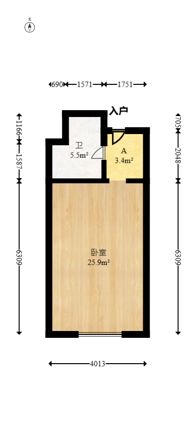 芒果天地(芒果雅苑)  1室1厅1卫   41.00万室内图1