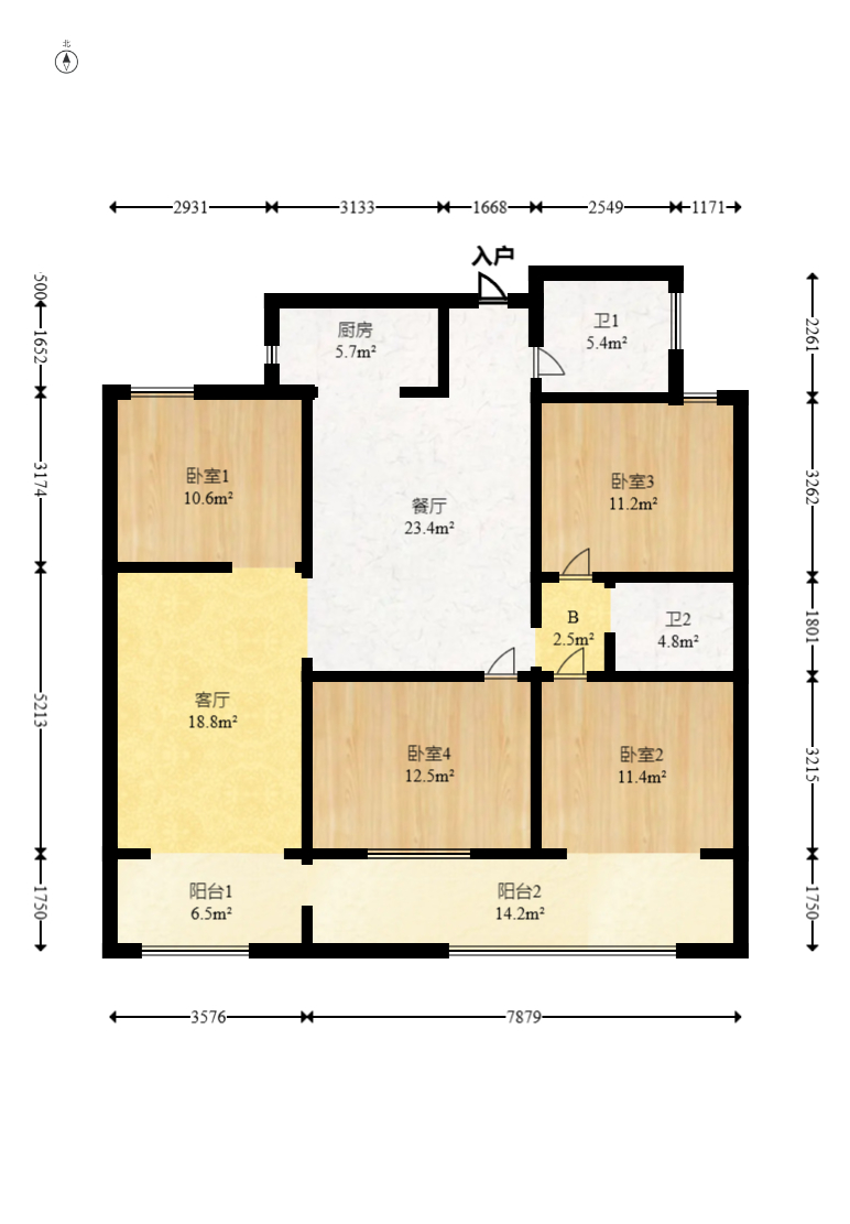 润和湘江天地C区  4室2厅2卫    188.0万室内图1