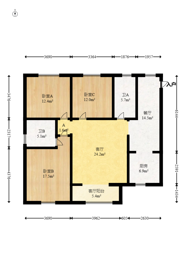 钰龙天下一期  3室2厅1卫   278.00万室内图1