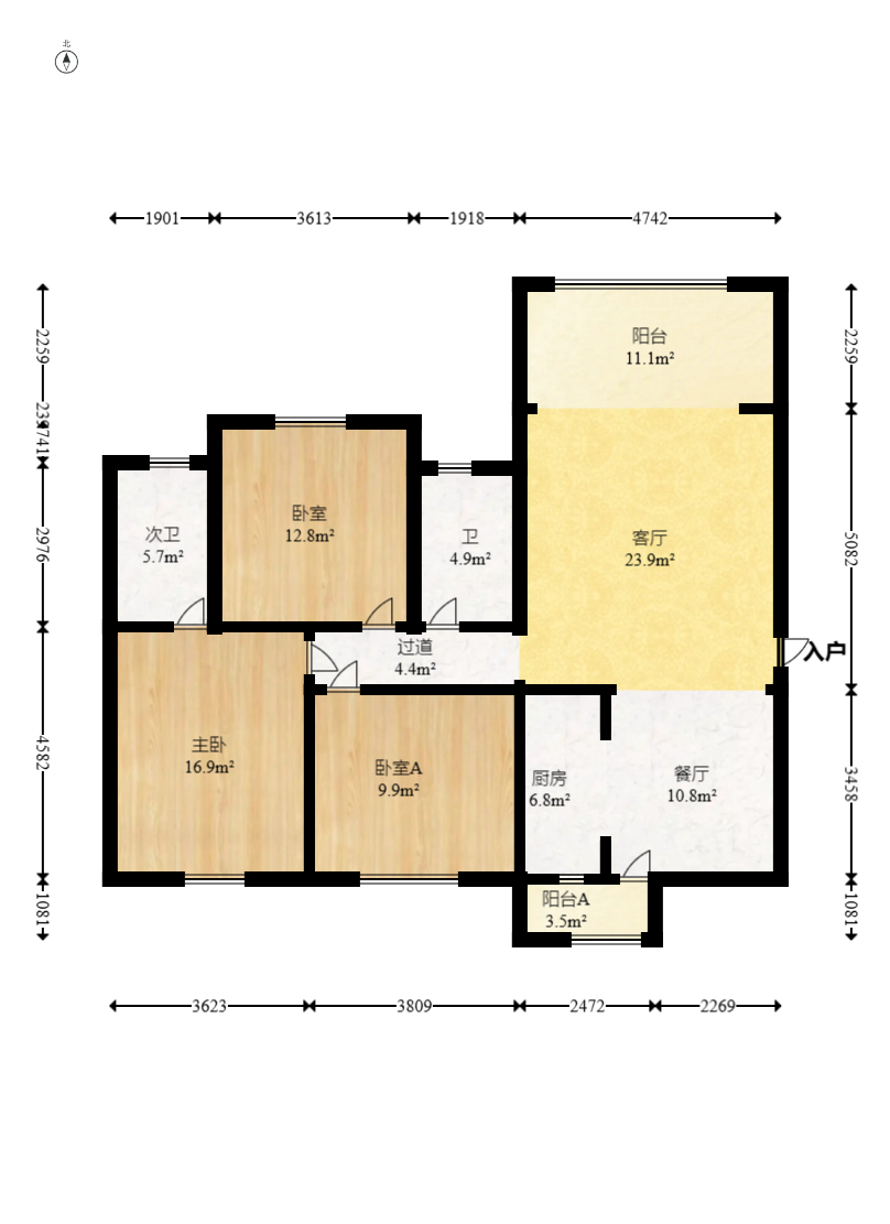楚天世纪城东苑 3室2厅2卫 73.8万 楚天世纪城东苑 3室2厅2卫 73.8万户型图