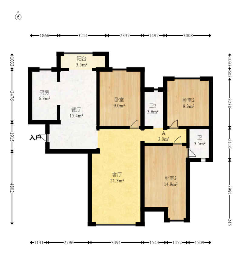长房云时代  3室2厅2卫   108.00万室内图1