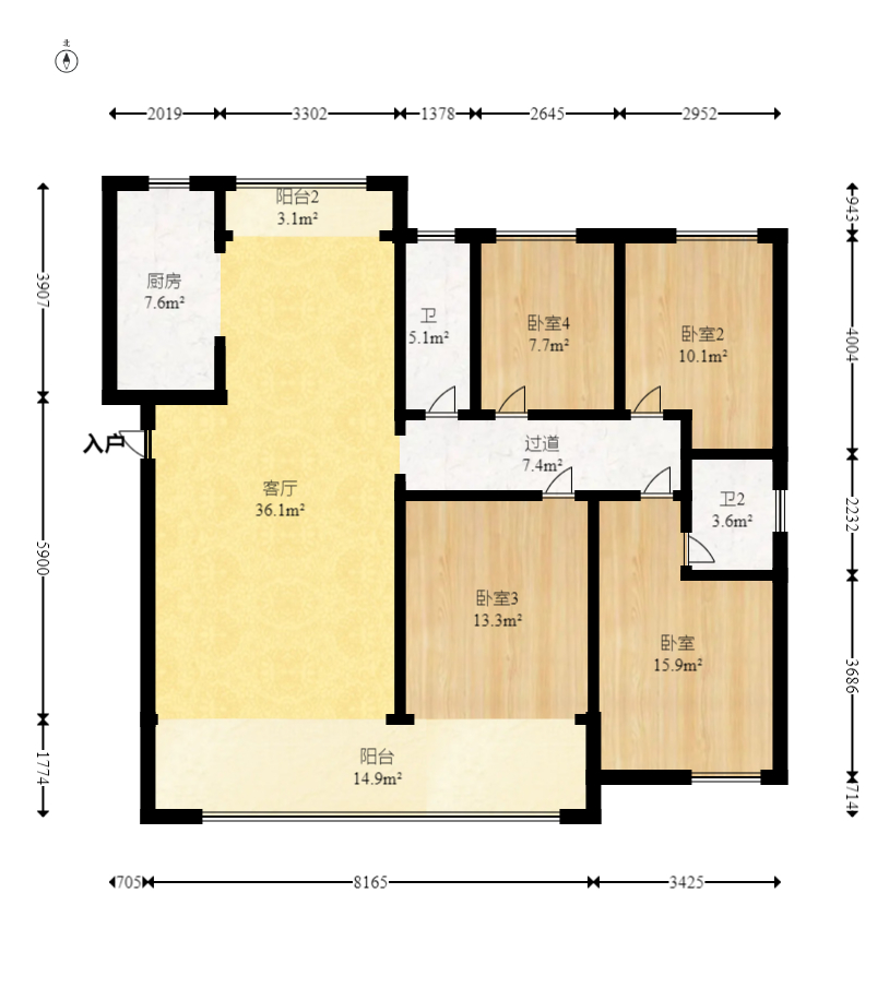 麓谷山湖郡  4室2厅1卫   155.00万室内图1