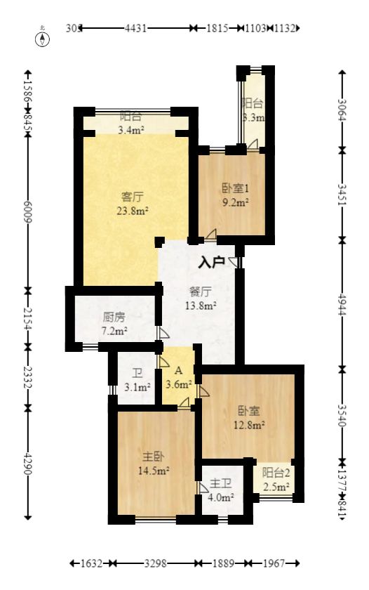 星典时代  3室2厅2卫   96.00万室内图1