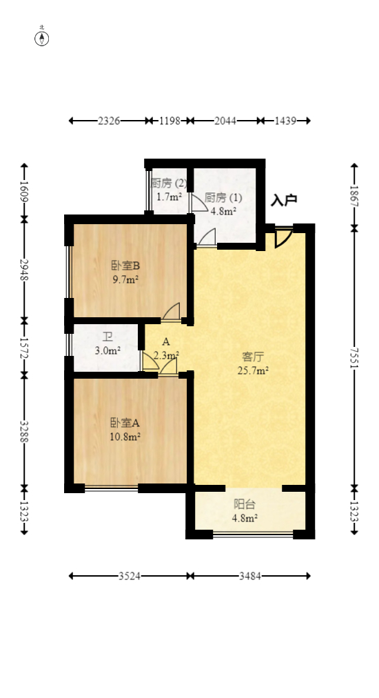 振业城二期  2室2厅1卫   99.60万室内图1