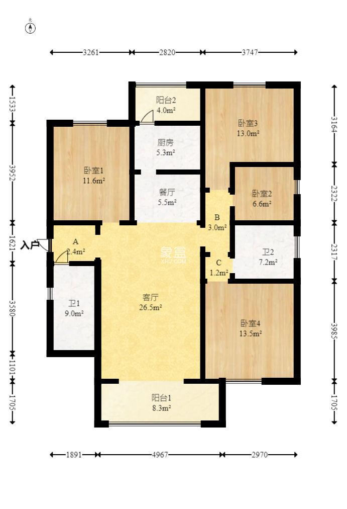 港湘铂玥（天园地芳国际珠宝城）  4室2厅2卫    69.6万