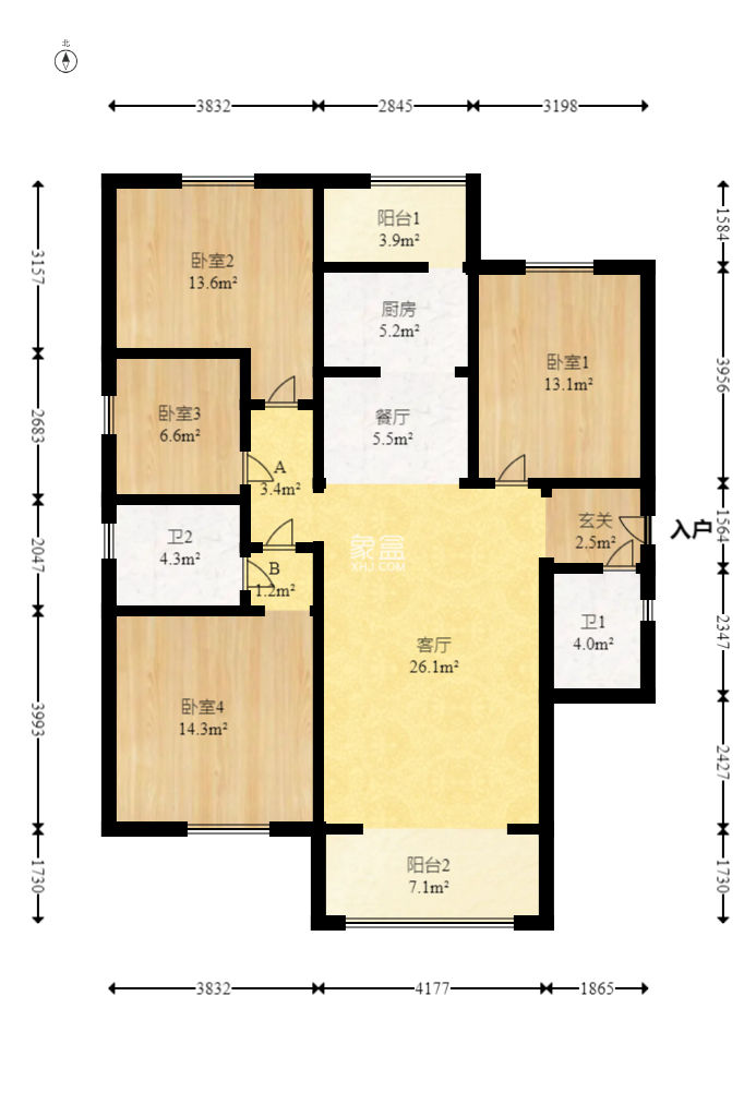 港湘鉑玥（天園地芳國際珠寶城）  4室2廳2衛(wèi)   109.00萬