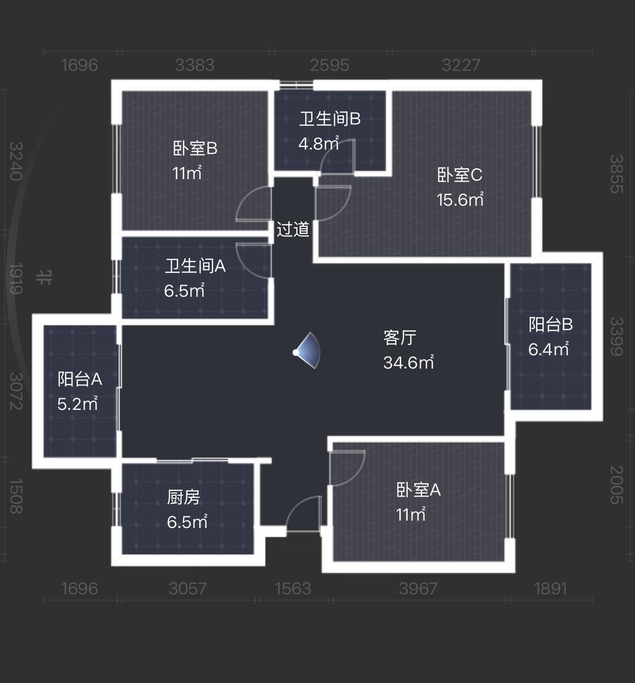 融创海口一号  3室2厅2卫   225.00万室内图1