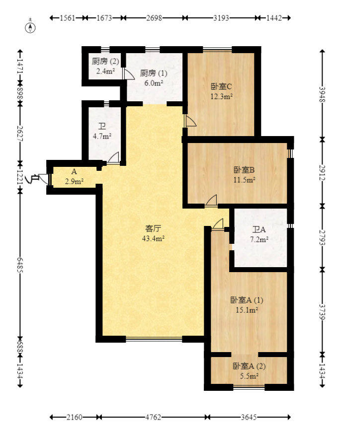 玛依拉山庄  3室2厅2卫   122.00万室内图1