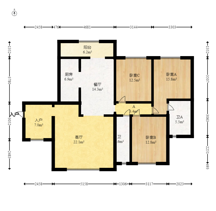 西点公园里 3室2厅2卫 140.0万 西点公园里 3室2厅2卫 140.0万户型图