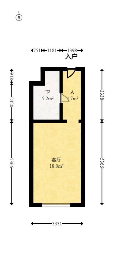 达美D6区  1室1厅1卫   23.60万室内图1