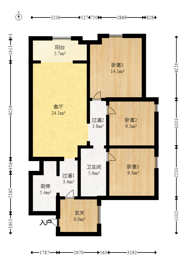 明发阅江悦府  3室2厅1卫   71.00万室内图1