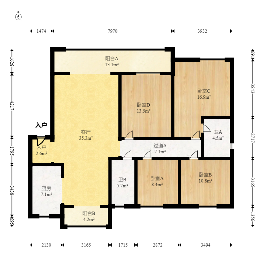 长房岭秀时代  4室2厅2卫   154.00万室内图1