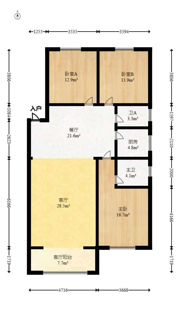 雄海花园  3室2厅2卫   109.00万室内图1