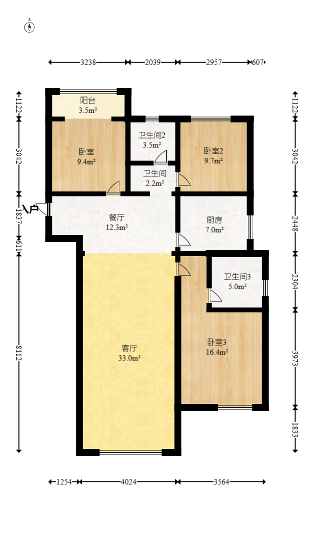 日盛湖湘花苑 3室2厅2卫 64.8万 日盛湖湘花苑 3室2厅2卫 64.8万户型图