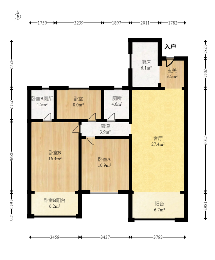 保利天汇  3室2厅2卫   152.00万室内图1