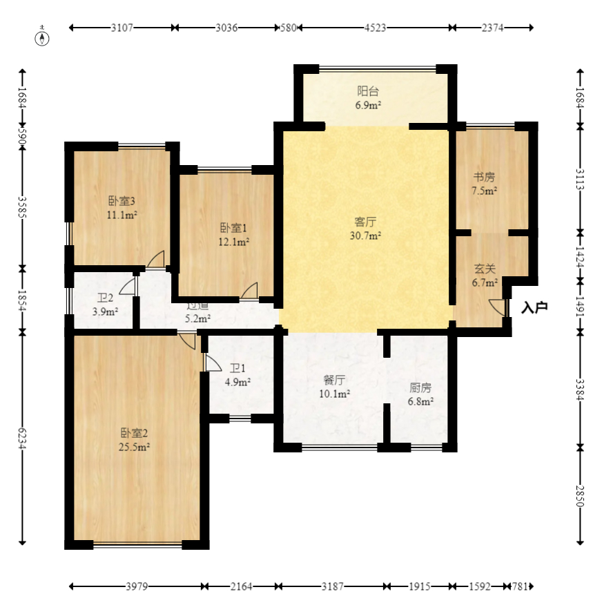 山与墅  4室2厅2卫    108.8万室内图1