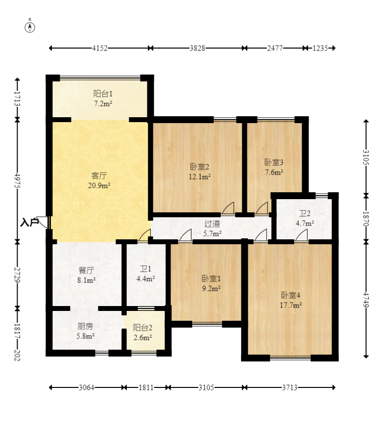 勤诚达境界城 4室2厅2卫 108.0万 勤诚达境界城 4室2厅2卫 108.0万户型图