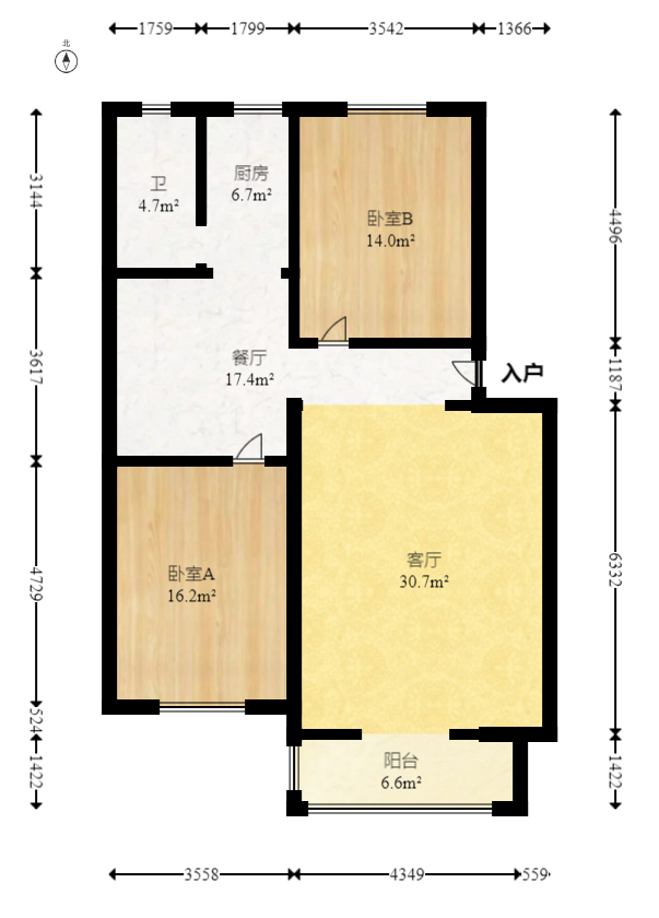 四方小区  2室2厅1卫   58.00万室内图1