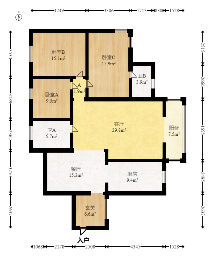 左岸春天  3室2厅2卫   118.00万室内图1