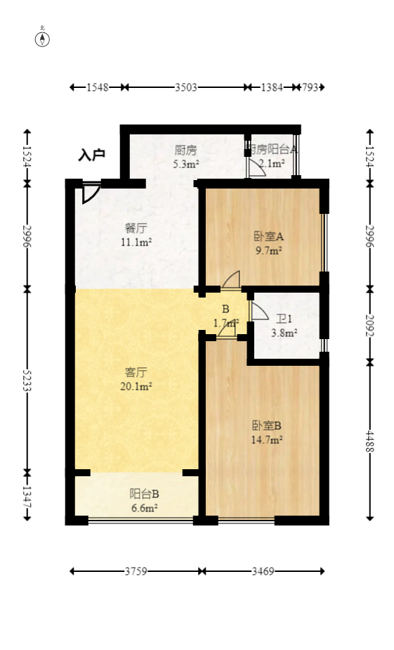 半山壹号  3室2厅2卫    130.0万室内图1