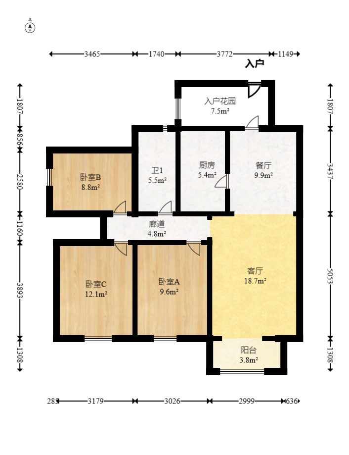 米兰春天  3室2厅1卫   65.00万室内图1