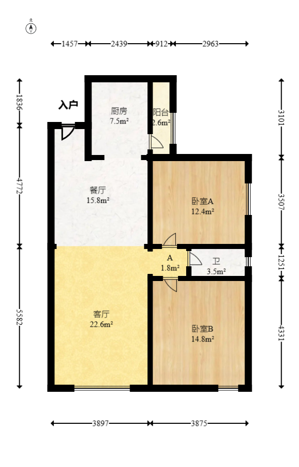 中悦领秀金都  2室2厅1卫    45.0万室内图1