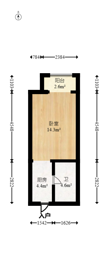 阿舍南2号（花之林大厦）  1室1厅1卫   21.80万室内图1