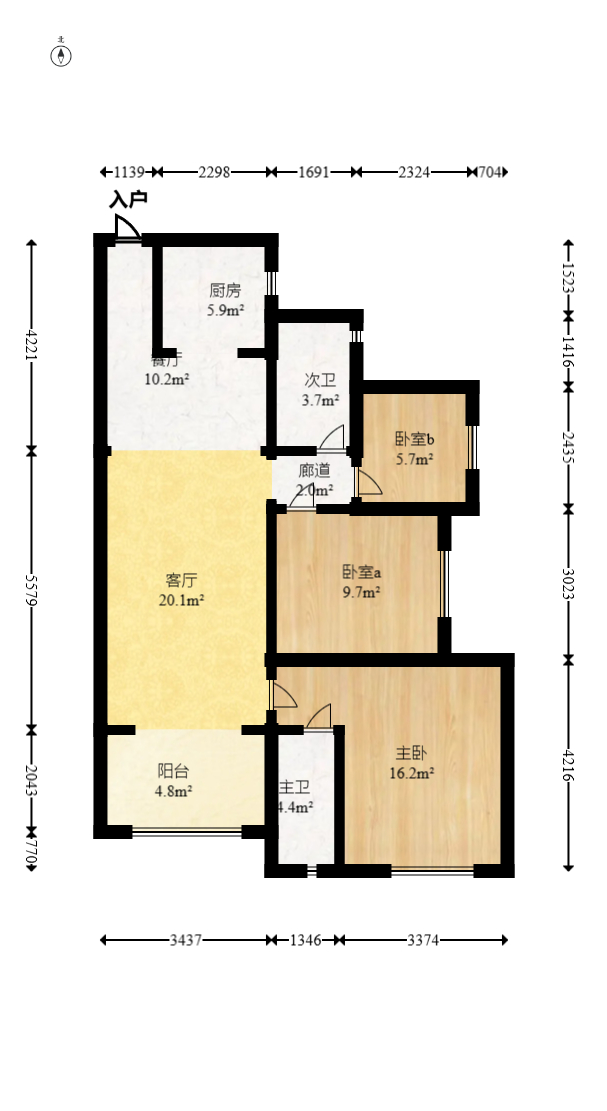 万科金色梦想B区  3室2厅2卫   135.00万室内图1