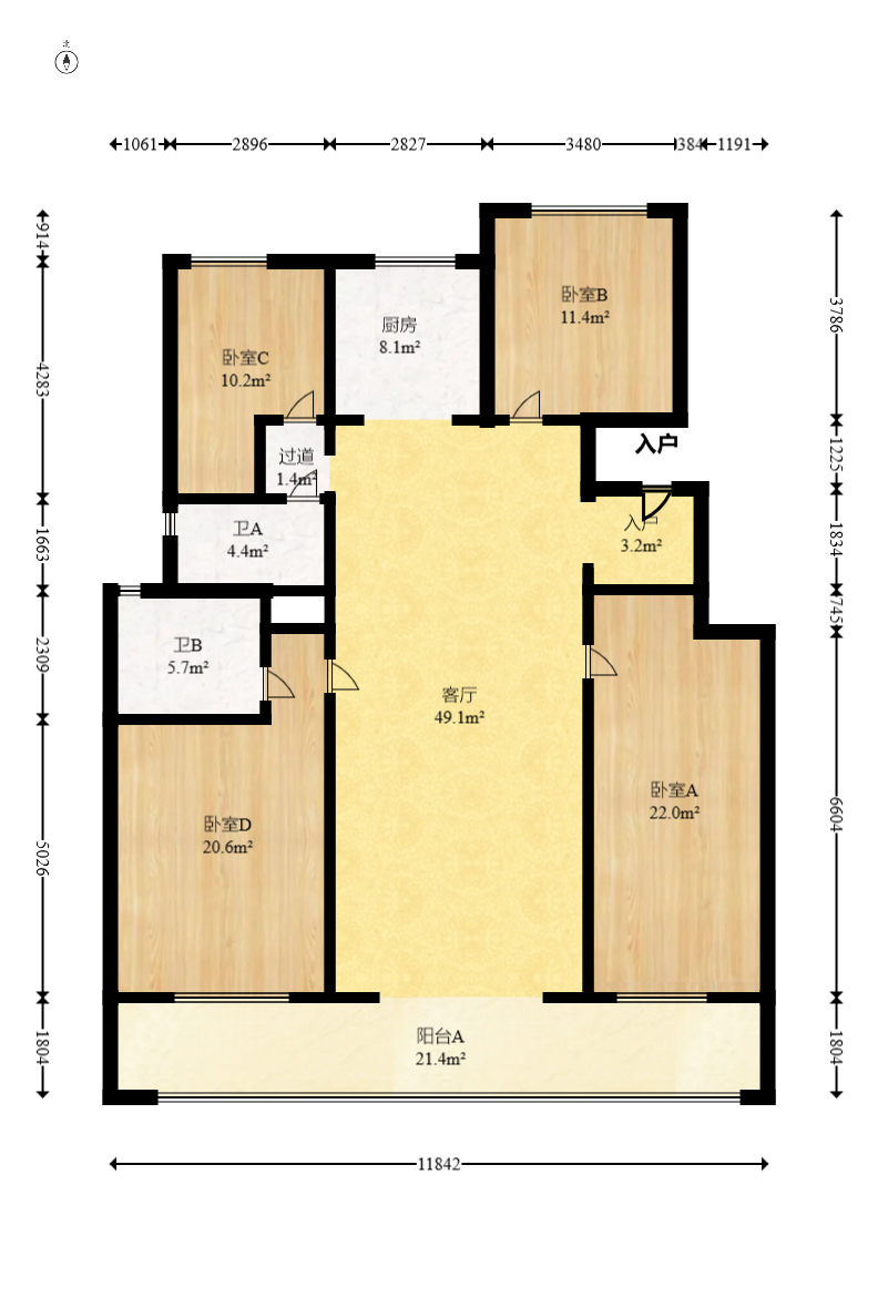 长房岭秀时代  4室2厅2卫   188.00万室内图1