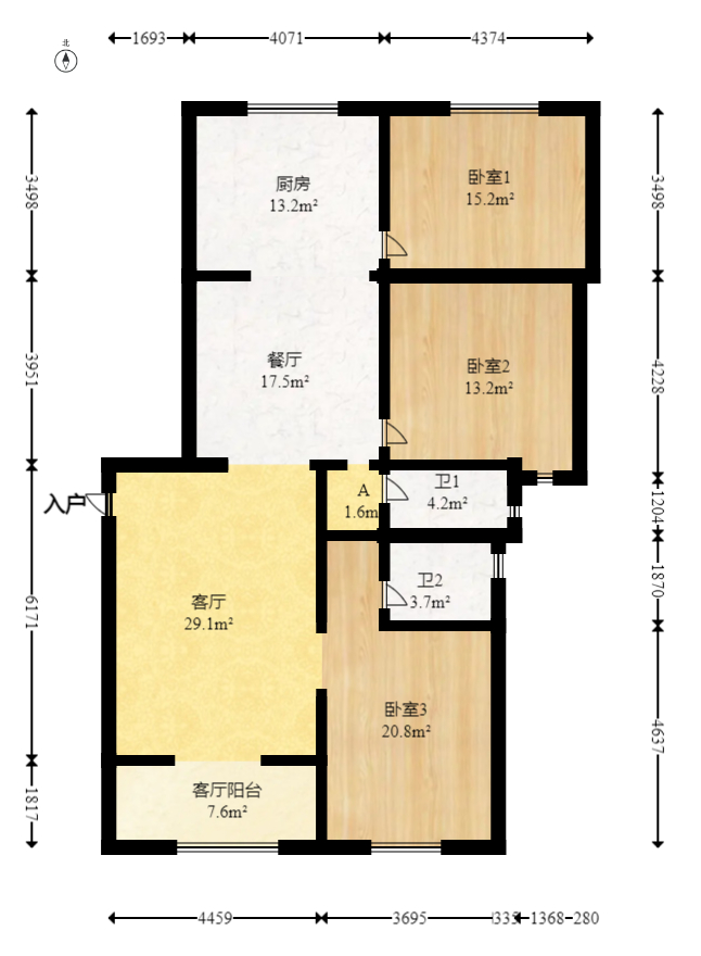 克拉美丽山庄（晟领国际）  3室2厅2卫   155.00万室内图1