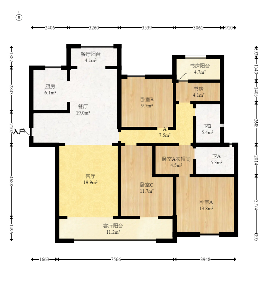 轨道中建麓江府  4室2厅2卫   181.50万室内图1