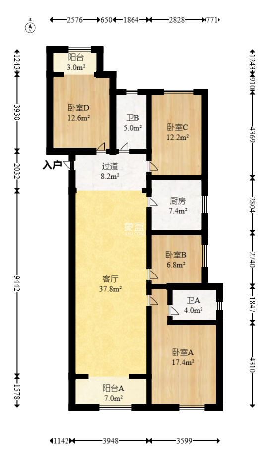 中海珑悦府 4室2厅2卫 125.0万 中海珑悦府 4室2厅2卫 125.0万户型图