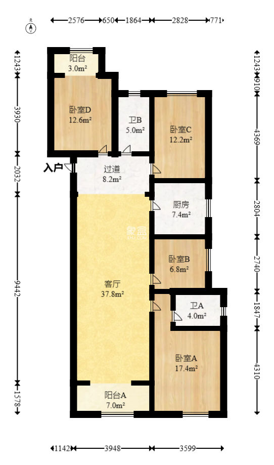 中海珑悦府  4室2厅2卫   128.00万