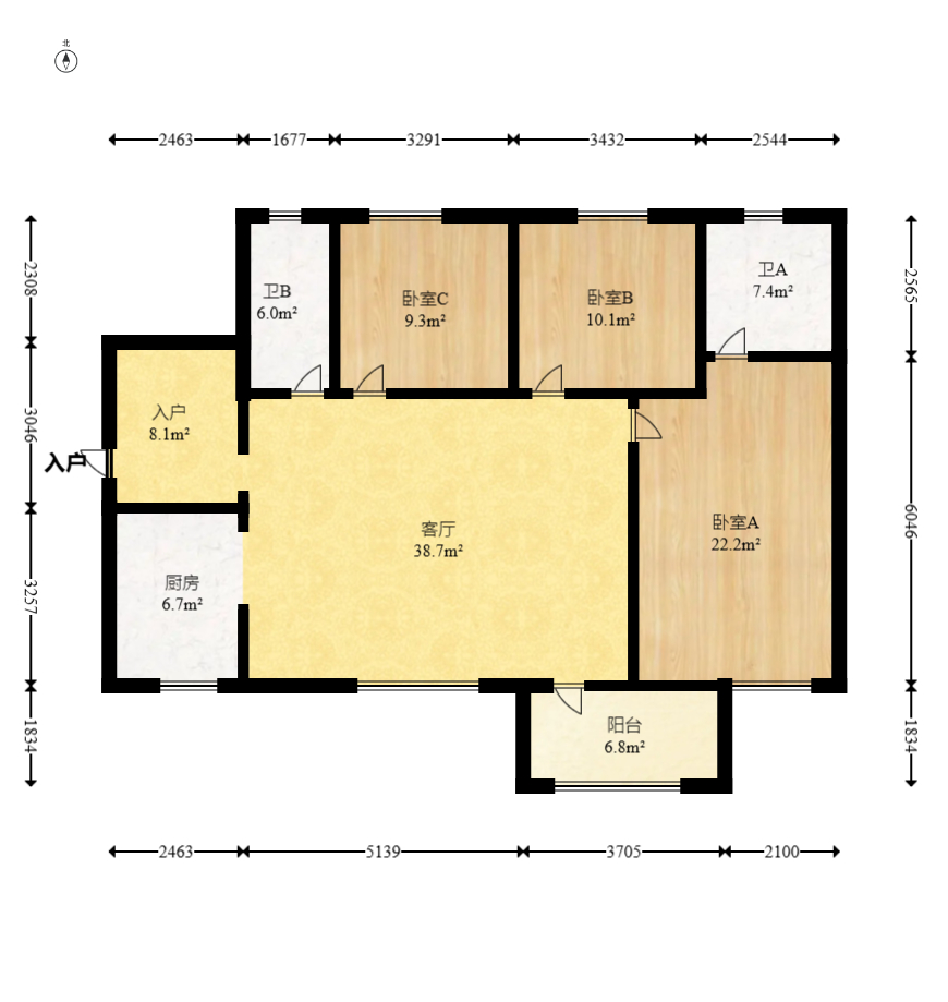 鸿运佳苑  3室2厅2卫   120.00万室内图1