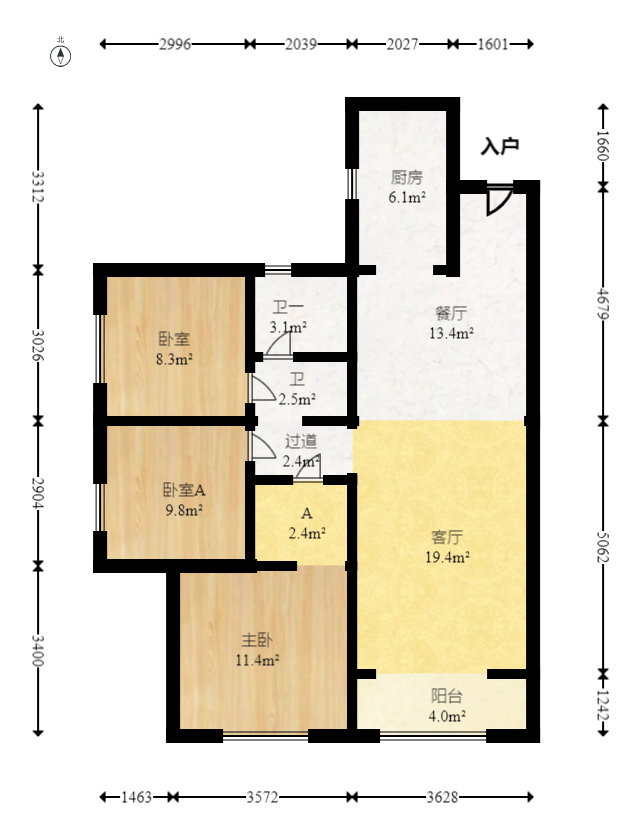金科时代中心  3室1厅1卫    83.8万 金科时代中心  3室1厅1卫    83.8万户型图