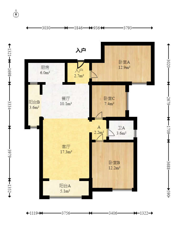 长房半岛蓝湾(观山月) 3室2厅1卫 82.8万 长房半岛蓝湾(观山月) 3室2厅1卫 82.8万户型图