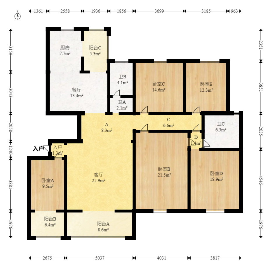 中天瑞景 5室2厅2卫 135.0万 中天瑞景 5室2厅2卫 135.0万户型图
