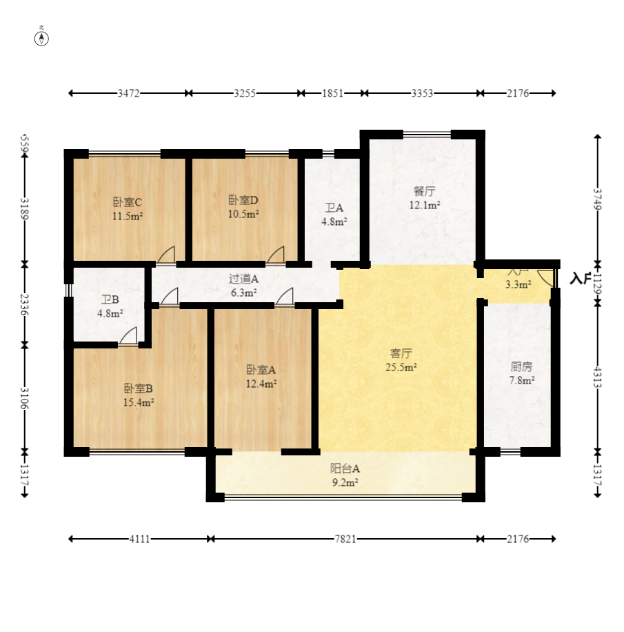 中建嘉和城  4室2厅2卫   115.00万室内图1
