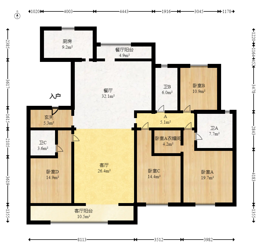 正荣滨江紫阙台  5室2厅3卫   418.00万室内图1