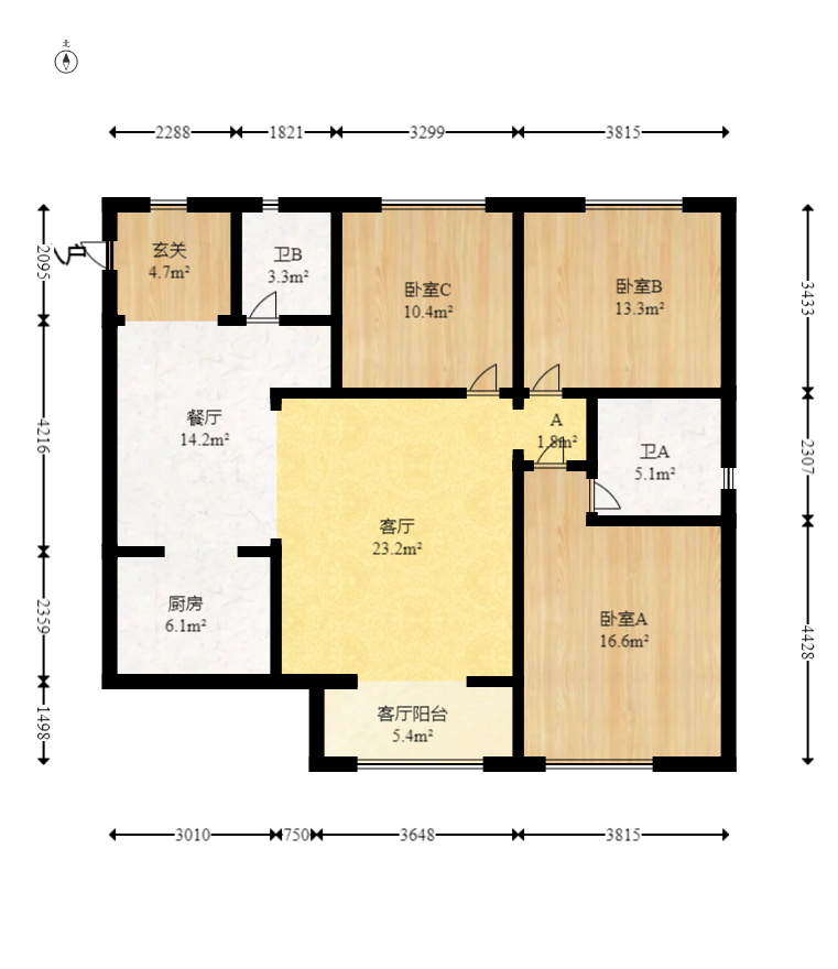 钰龙天下二期（钰龙佳园）  3室2厅2卫   255.00万室内图1