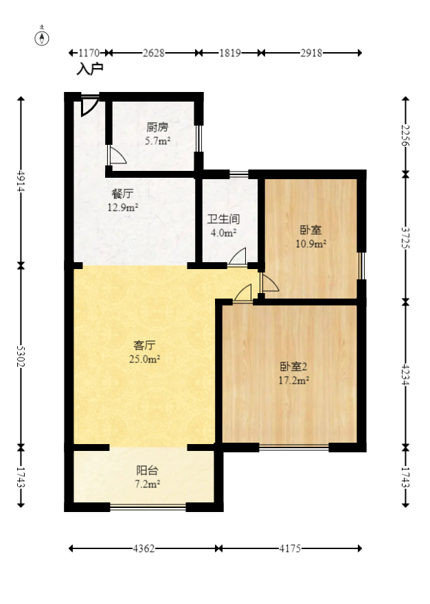 明天一城  2室2厅1卫   48.00万室内图1