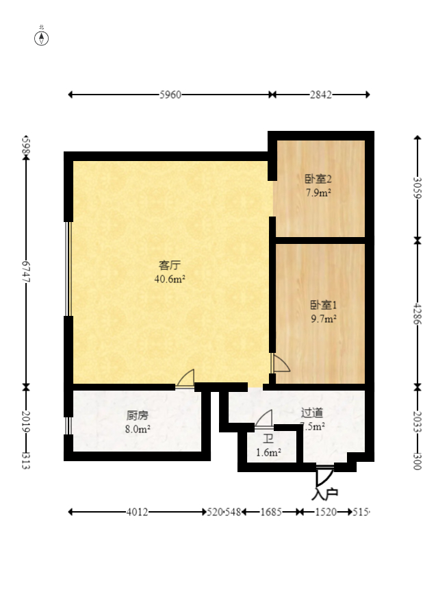 山与墅  2室2厅1卫   55.00万室内图1